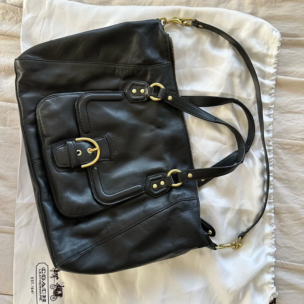 Vintage Coach Black Leather Shoulder Bag - Picture 1 of 12